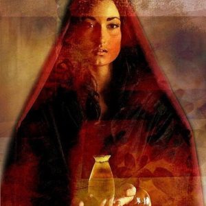 Painting of Maria Magdalena with oil offering