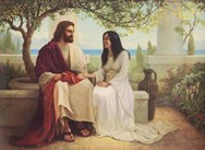 Maria Magdalena sitting together with Jesus under a tree